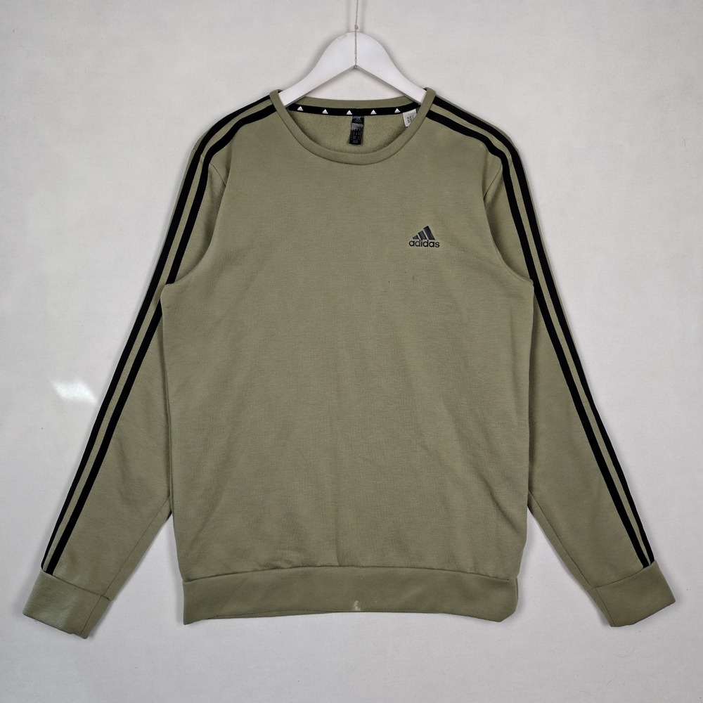 Adidas Primegreen 3-Stripe Crewneck Sweatshirt Olive Green Mens Medium H44002